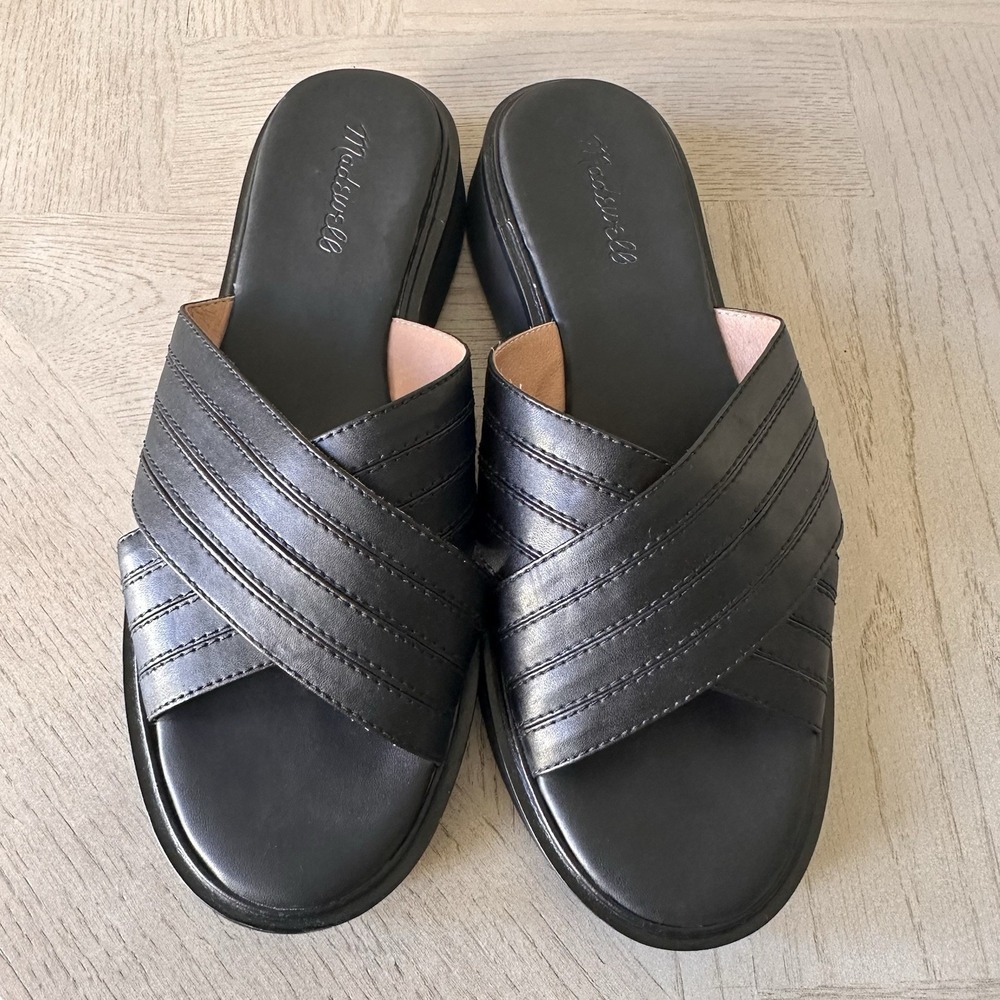 Madewell The Alina Platform Sandal Sz 10 Black Leather Comfort Resort Vacation
